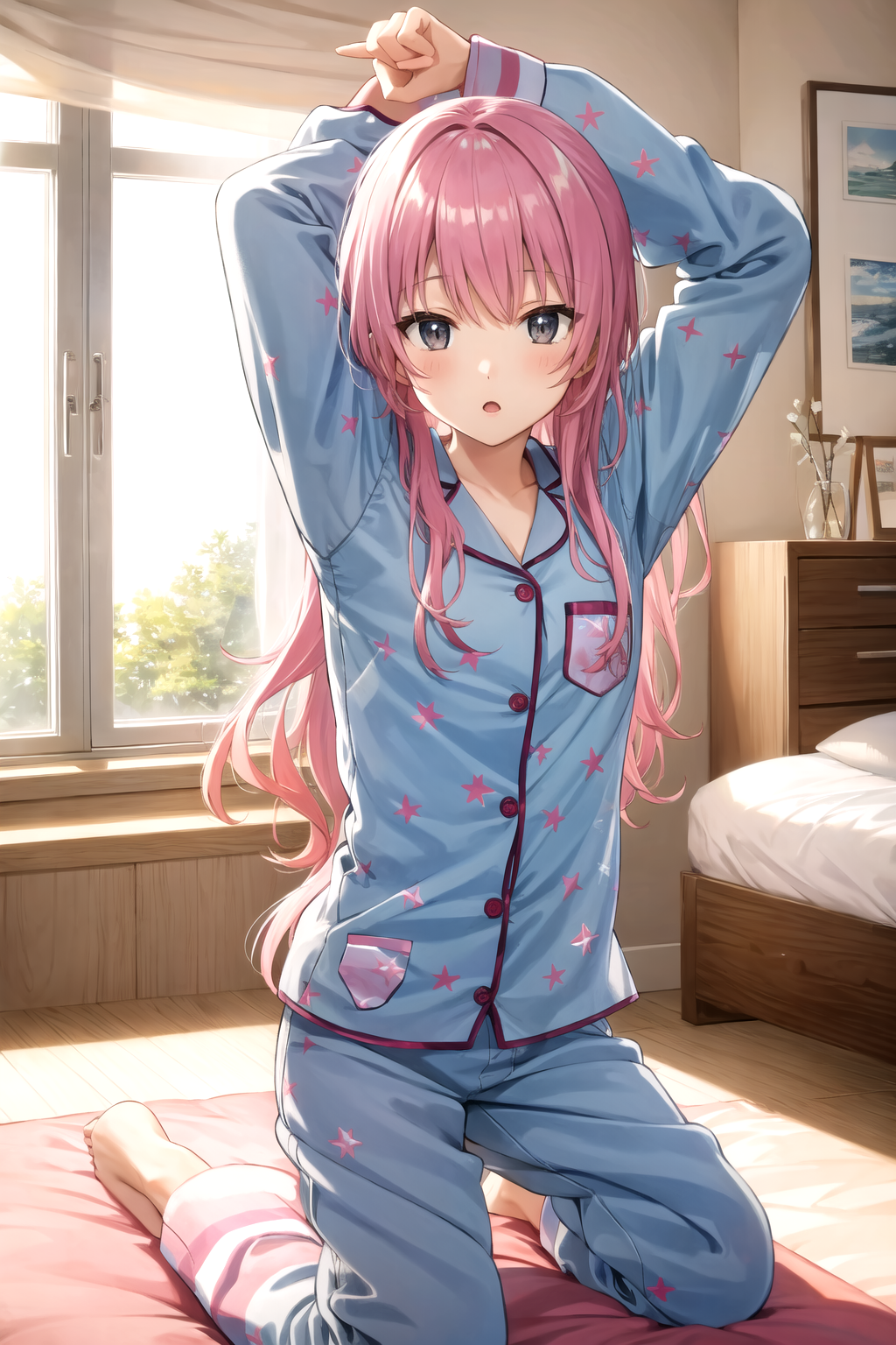 29601-4025815757-pajamas, yawning, stretching indoors, bedroom, looking at viewer,.png